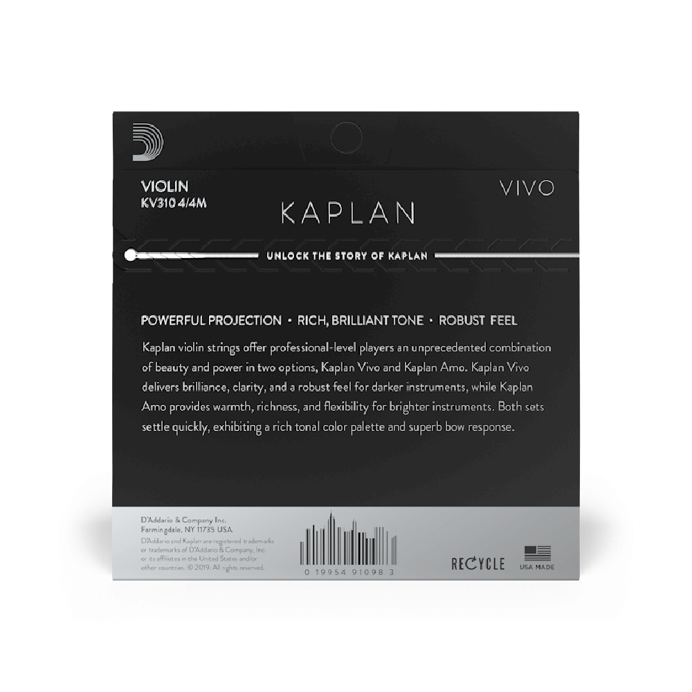 DADDARIO KV310 4/4M KAPLAN VIVO Keman Takım Tel - Medium Tension